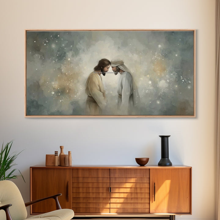 Holy Encounter – Framed Canvas Print – Jesus Painting – Christian Wall Art – Christian Art Canvas – Christmas Art