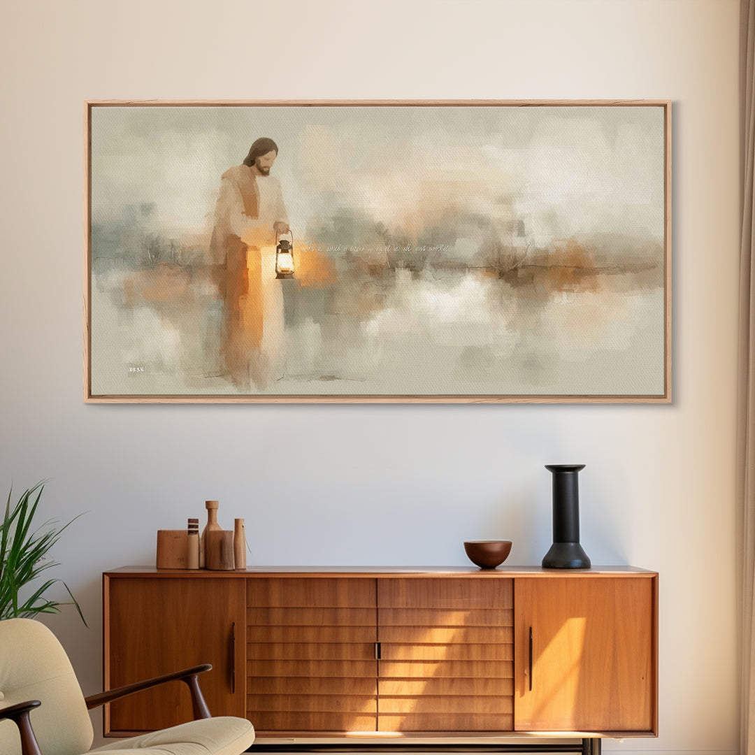 Gentle Lantern Light – Framed Canvas Print – Christian Wall Art – Christian Art Canvas – Jesus Painting – Christian Christmas Art
