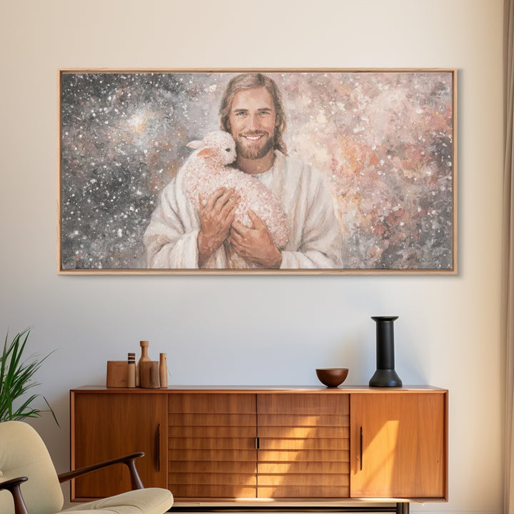 Beloved Shepherd Light, Framed Canvas Print, Christian Wall Art, Jesus Painting, Christian Art Canvas, Christian Christmas