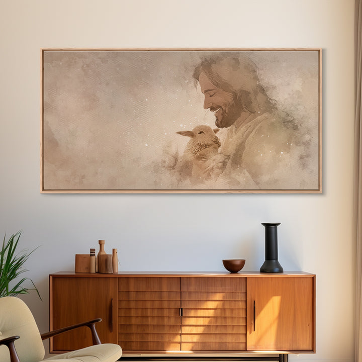 Joyful Shepherd Grace | Framed Canvas Print | Jesus Painting | Christian Art Canvas | Christian Wall Art | Christmas Art