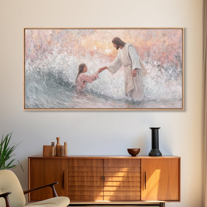 Waves Of Grace – Framed Canvas Print – Jesus Painting – Christian Wall Art – Christian Art Canvas – Large Christian Art – Christian Gift