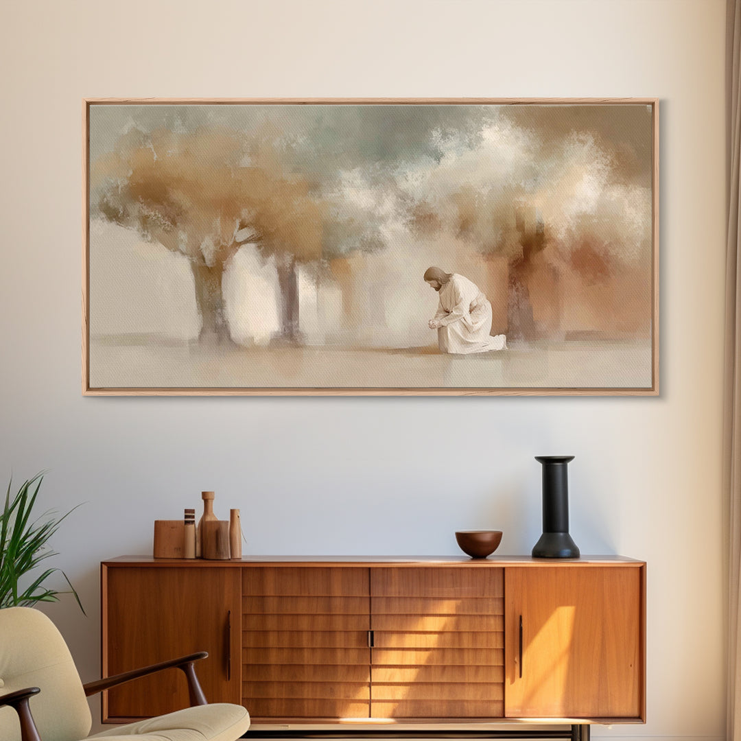 Moonlit Devotion – Framed Canvas Print – Christian Art Print – Jesus Painting – Christian Wall Art – Vintage Christian Art – Christian Deco