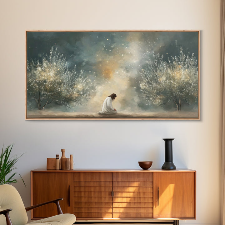 Olive Grove Peace – Framed Canvas Print – Christian Wall Art – Christian Art Print – Jesus Painting – Moody Christian Art – Christian Chris