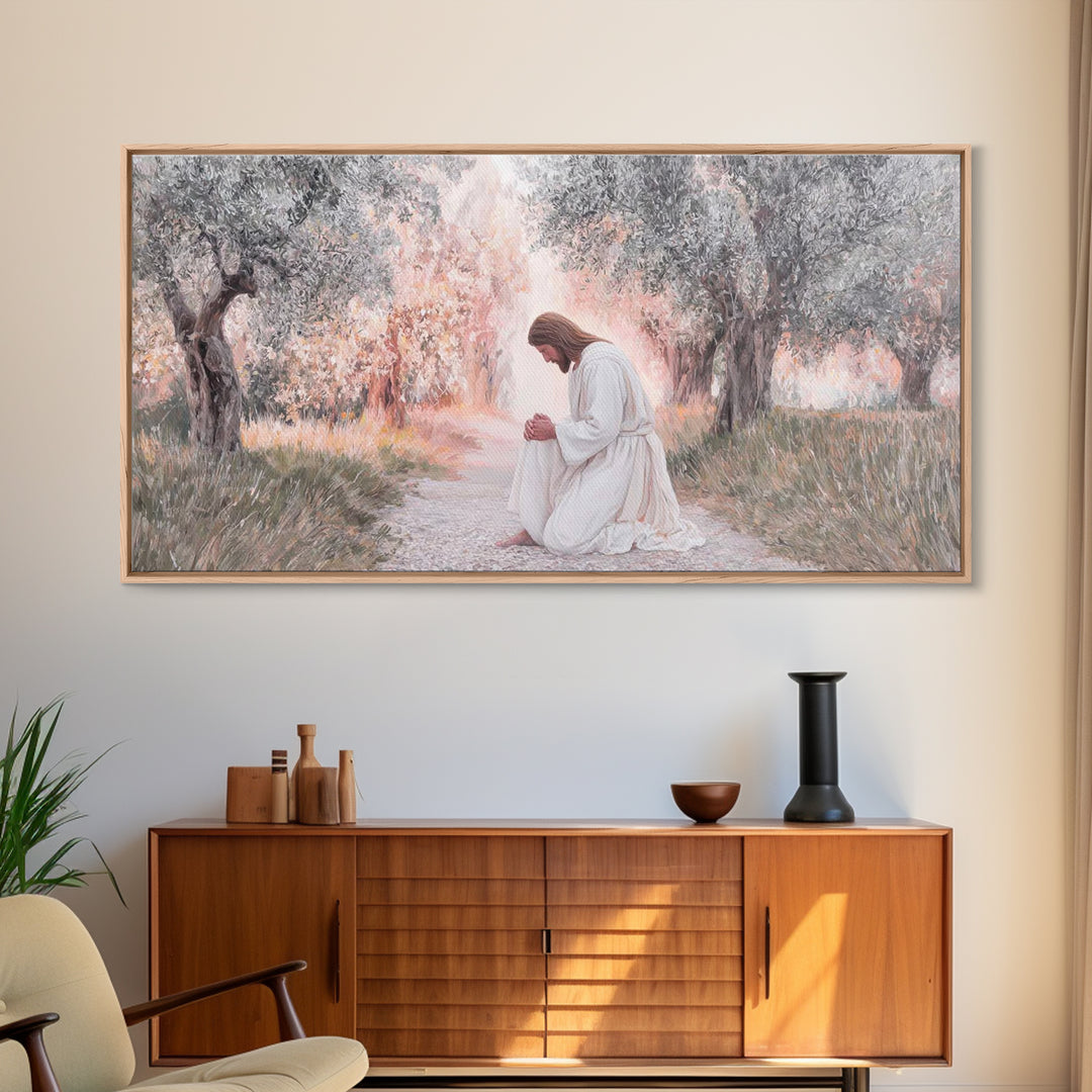 Olive Grove Light | Framed Canvas Print | Christian Art Canvas | Modern Christian Art | Jesus Painting | Christian Wall Art | Christian Gif