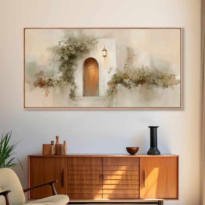 Cross At The Door | Framed Canvas Print | Christian Wall Art | Christian Christmas Art | Christian Art Canvas | Christian Decor | Modern Ch