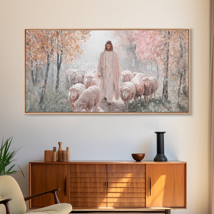 Autumn Mercy Walk, Framed Canvas Print, Christian Wall Art, Jesus Painting, Christian Art Canvas, Modern Christian Art, Christian Christmas