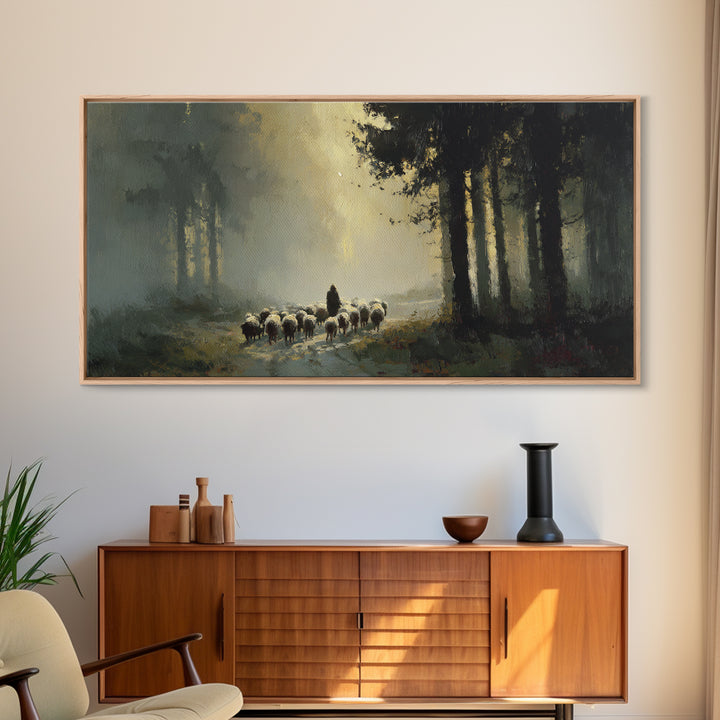 Sacred Pasture Haze, Framed Canvas Print, Christian Art Canvas, Jesus Painting, Modern Christian Art, Christian Wall Art, Christian Christm