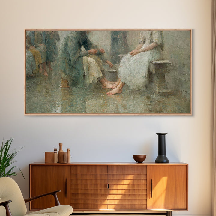 Humble Service, Framed Canvas Print, Christian Wall Art, Christian Art Canvas, Christian Painting, Christian Decor, Subtle Christian Art