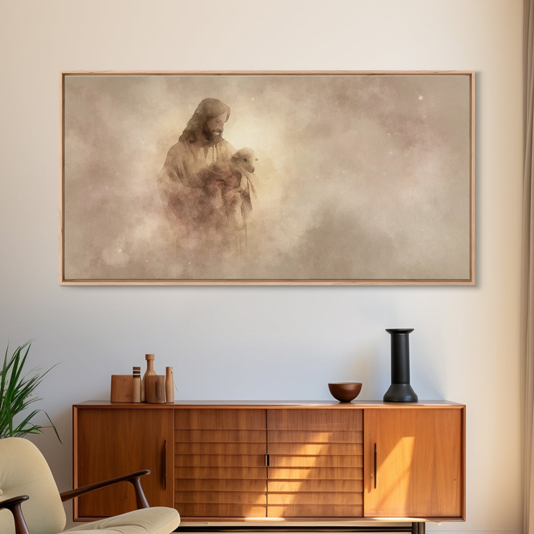 Tender Shepherd Calm | Framed Canvas Print | Christian Art Canvas | Jesus Painting | Modern Christian Art | Christian Wall Art | Christmas