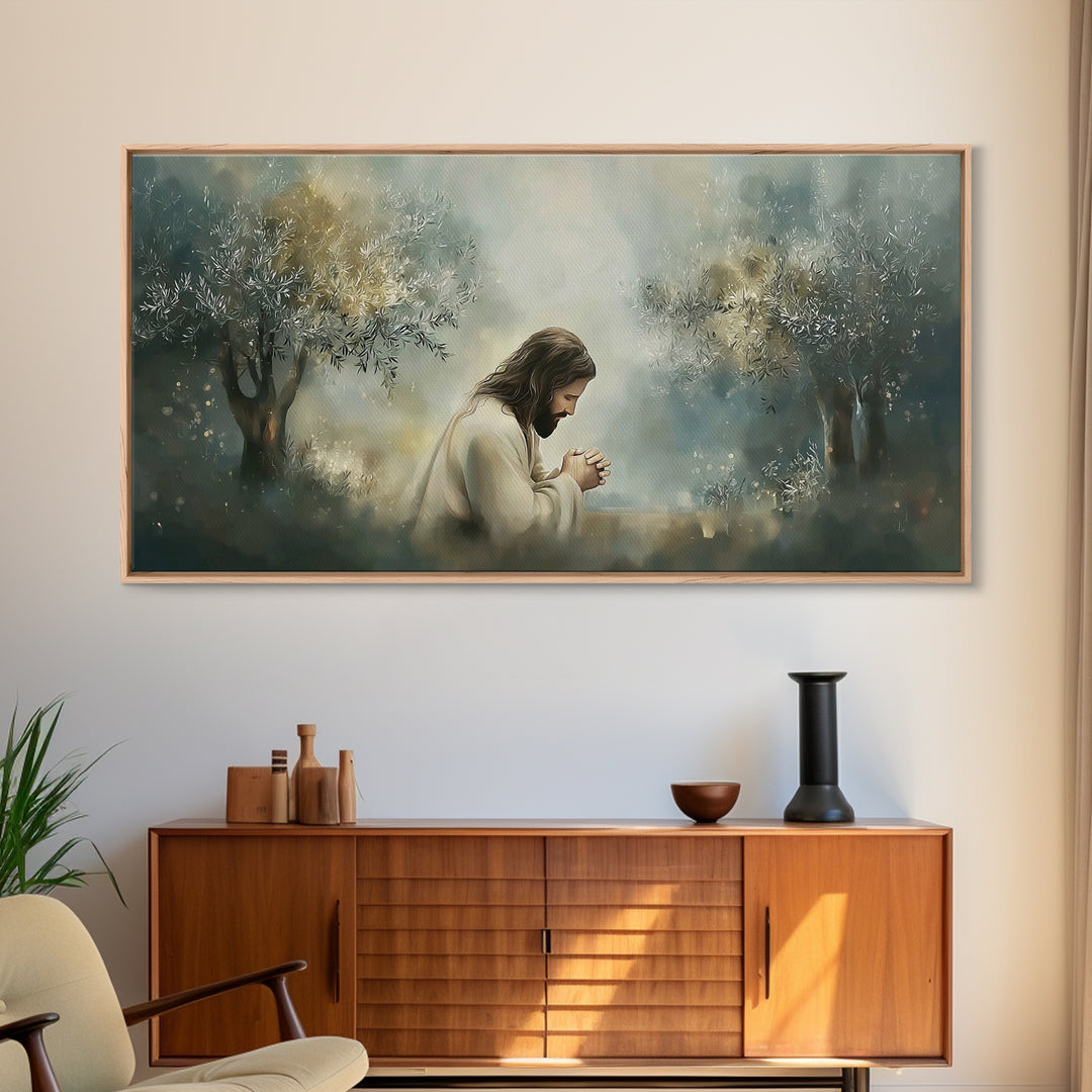 Olive Grove Prayer, Framed Canvas Print, Christian Art Canvas, Christian Wall Art, Jesus Painting, Subtle Christian Art, Christian Christma