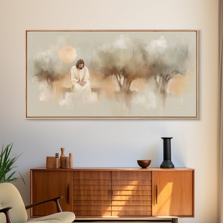 Stillness Of Devotion – Framed Canvas Print – Christian Wall Art – Modern Christian Art – Jesus Painting – Christian Art Canvas – Christmas