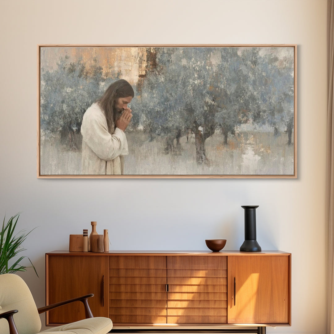 Gethsemane Reflection | Framed Canvas Print | Christian Art Canvas | Jesus Painting | Christian Wall Art | Moody Christian Art | Christmas