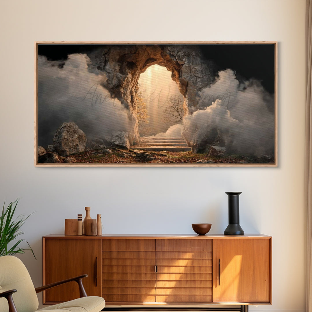 Risen Light, Framed Canvas Print, Christian Wall Art, Christian Art Canvas, Jesus Painting, Christian Christmas Art, Christian Gift