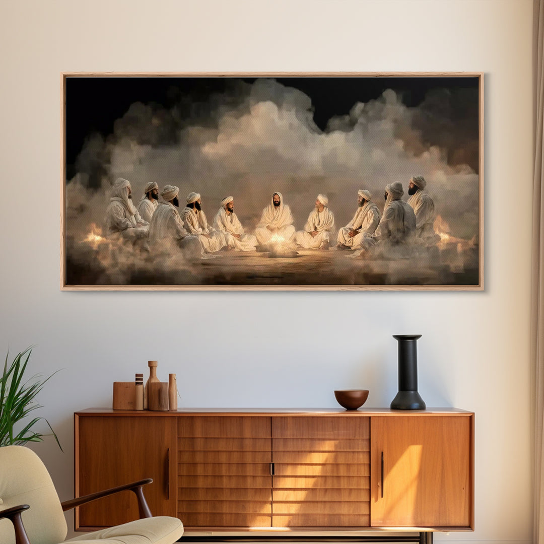 Fireside Discourse, Framed Canvas Print, Christian Art Canvas, Christian Wall Art, Jesus Painting, Large Christian Painting, Christian Deco