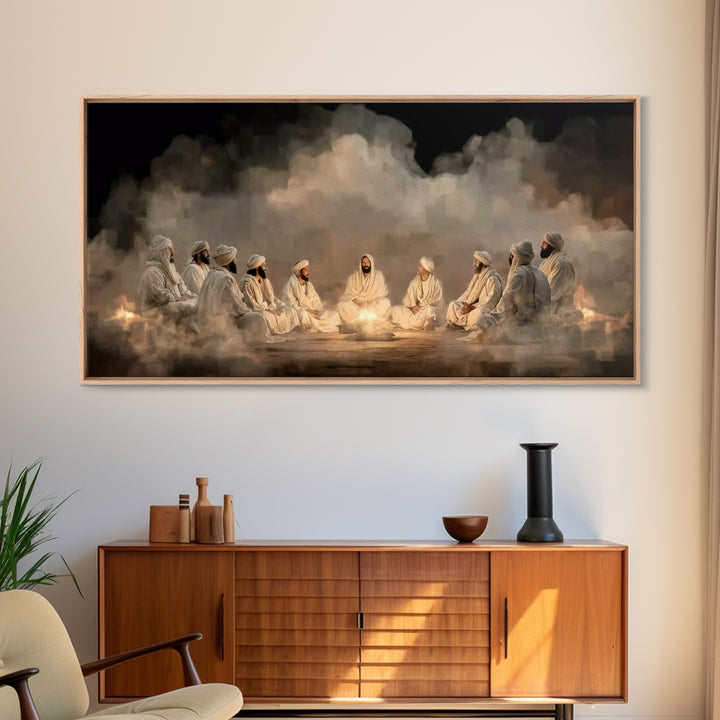Fireside Discourse, Framed Canvas Print, Christian Art Canvas, Christian Wall Art, Jesus Painting, Large Christian Painting, Christian Deco