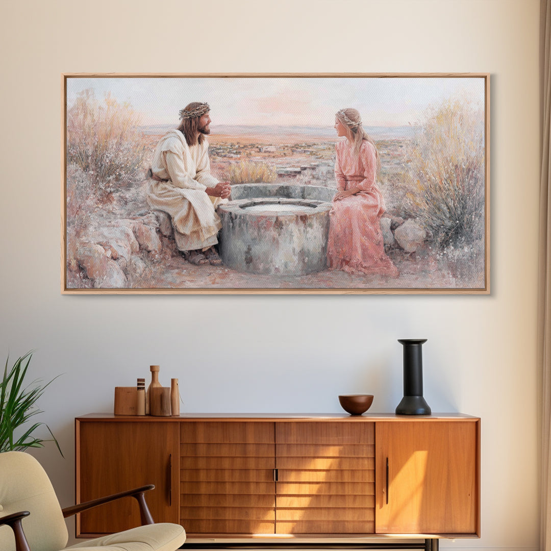 Desert Conversation, Framed Canvas Print, Christian Art Canvas, Modern Christian Art, Jesus Painting, Christian Wall Art, Christian Gift Id