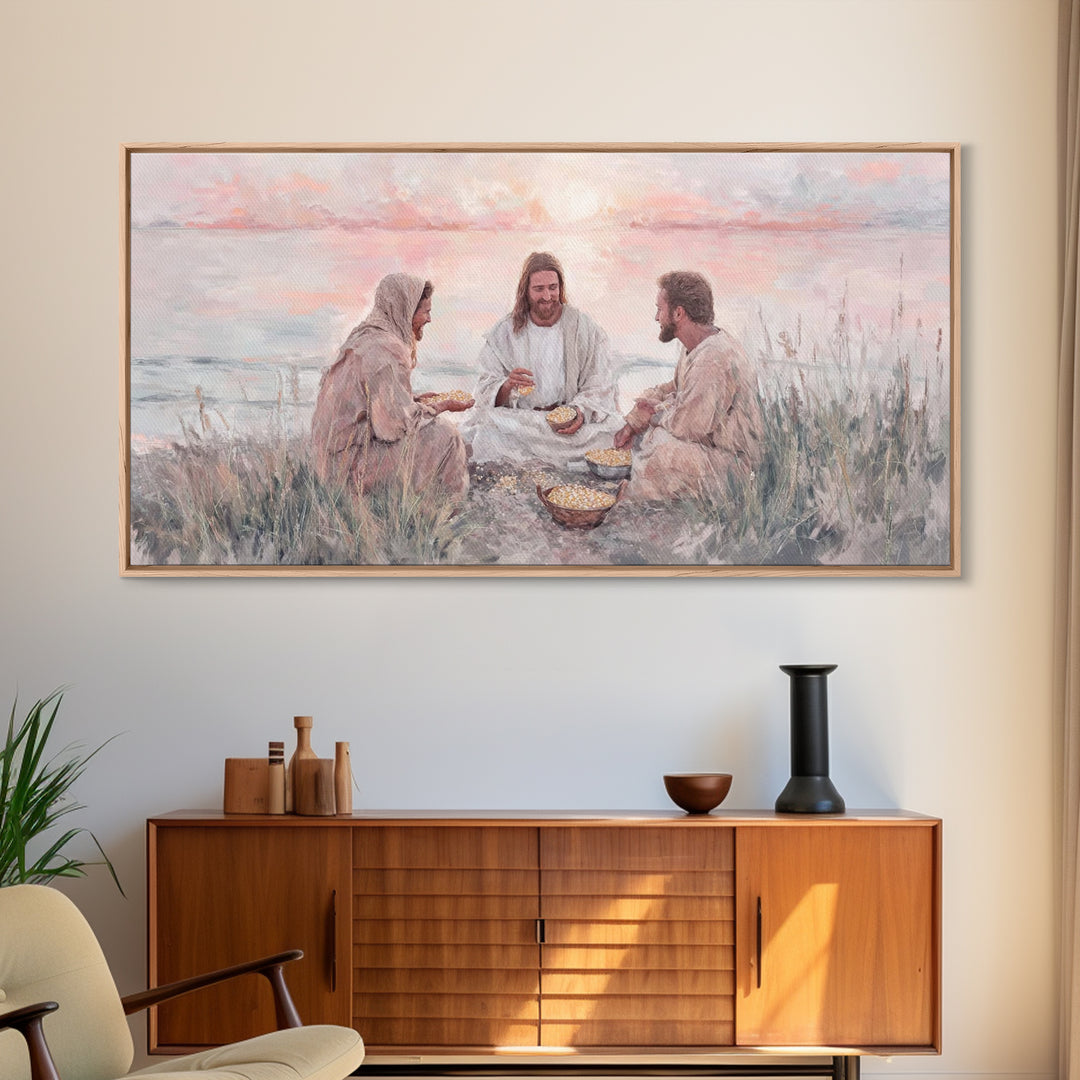 Shoreline Communion – Framed Canvas Print – Christian Wall Art – Jesus Painting – Christian Art Canvas – Modern Christian Art – Christian D