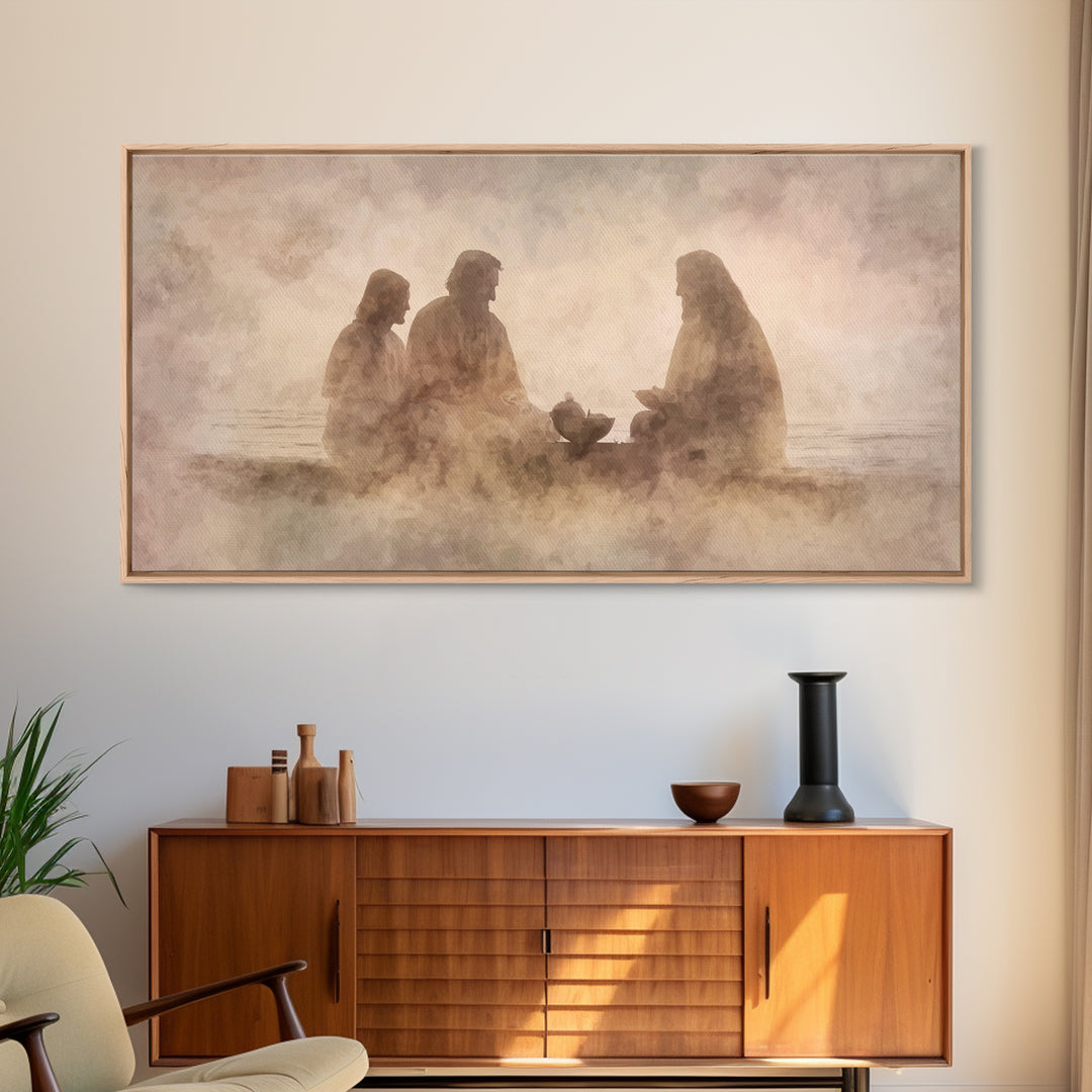 Evening Fellowship | Framed Canvas Print | Christian Art Canvas | Modern Christian Art | Jesus Painting | Christian Wall Art | Christian De