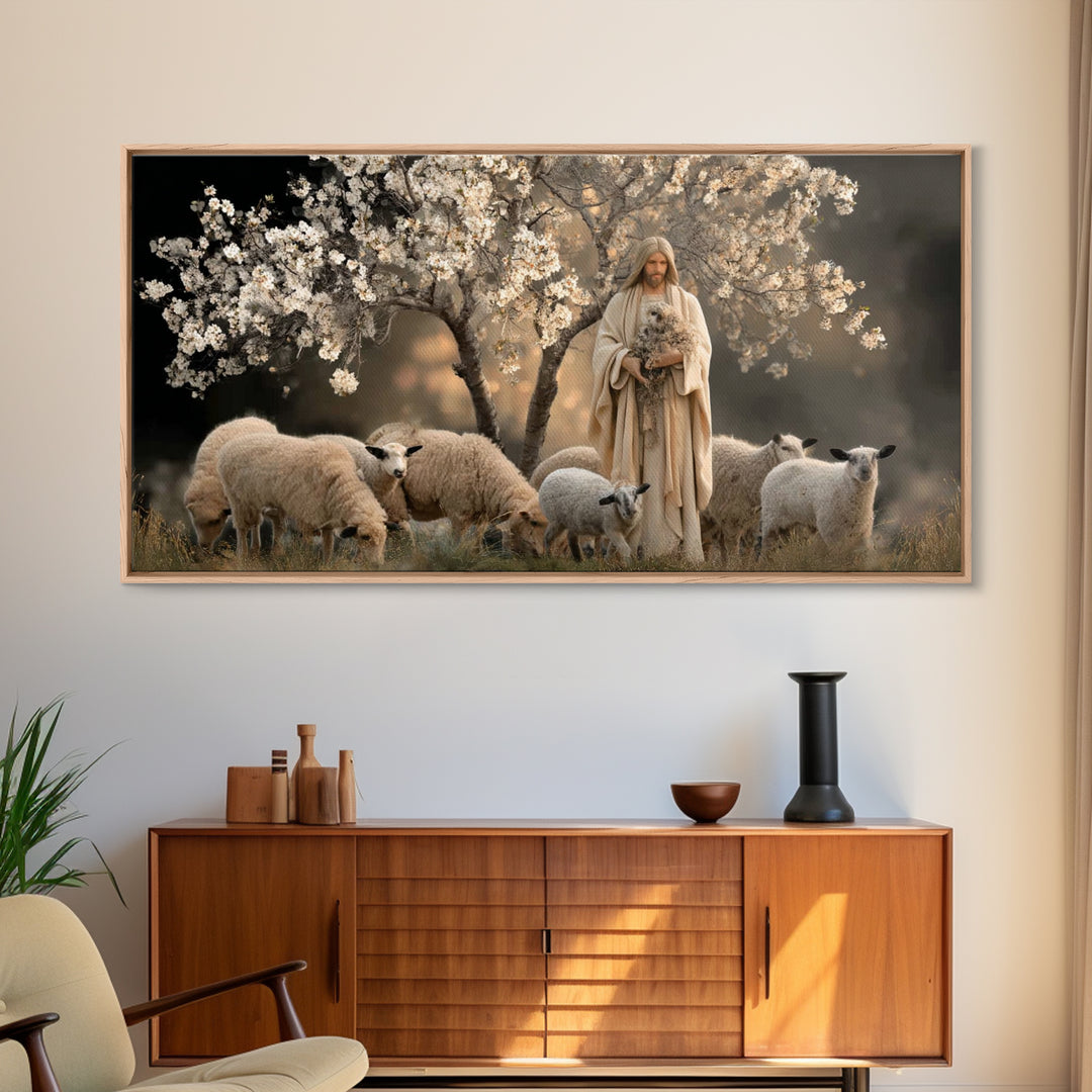 Blossom Shepherd – Framed Canvas Print – Jesus Painting – Christian Art Canvas – Christian Wall Art – Vintage Christian Art – Christian Dec