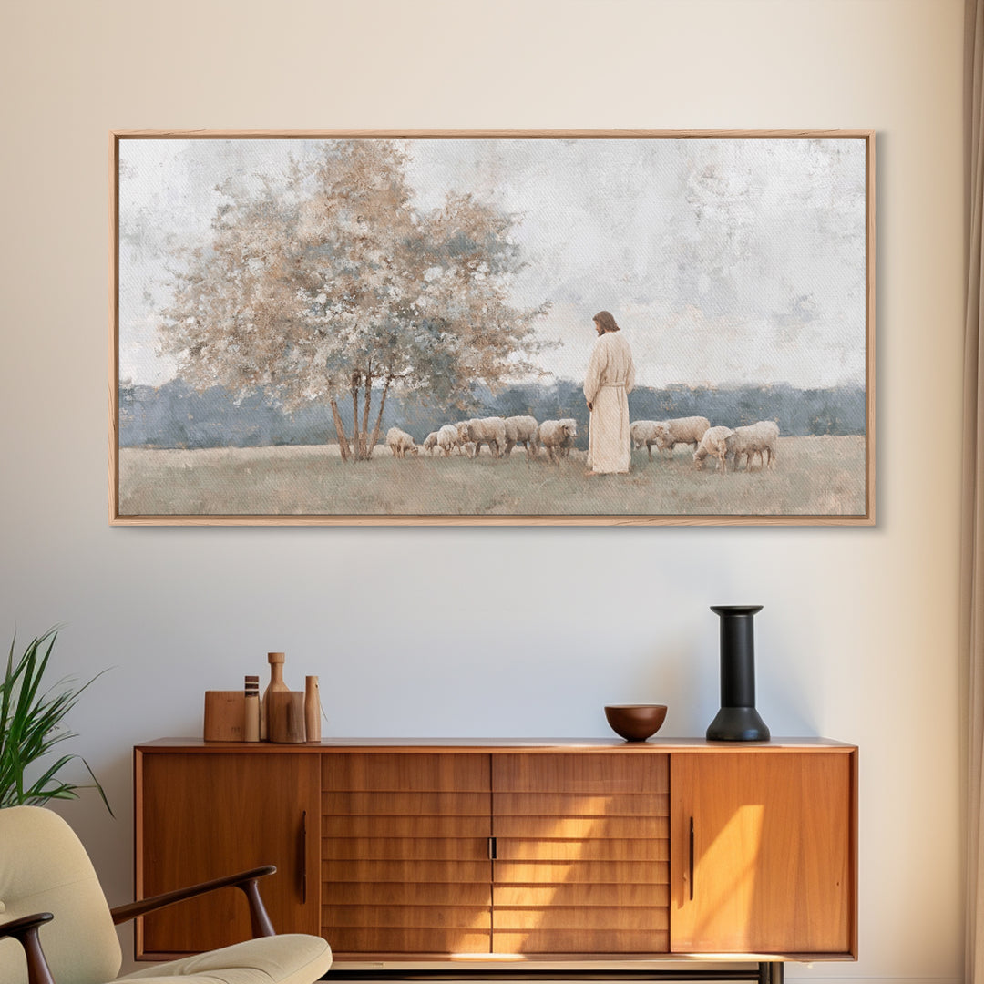 Springtime Shepherd | Framed Canvas Print | Christian Wall Art | Christian Art Canvas | Jesus Painting | Subtle Christian Art | Christian G