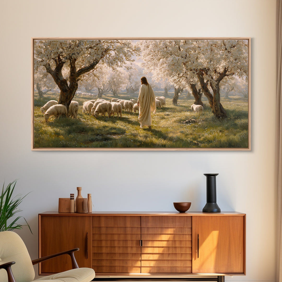 Pastoral Bloom, Framed Canvas Print, Christian Art Canvas, Christian Painting, Large Jesus Painting, Christian Wall Art, Christian Gift Ide