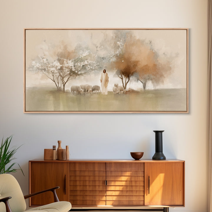 Garden Shepherd – Framed Canvas Print – Christian Wall Art – Jesus Painting – Christian Art Canvas – Modern Christian Painting – Christian