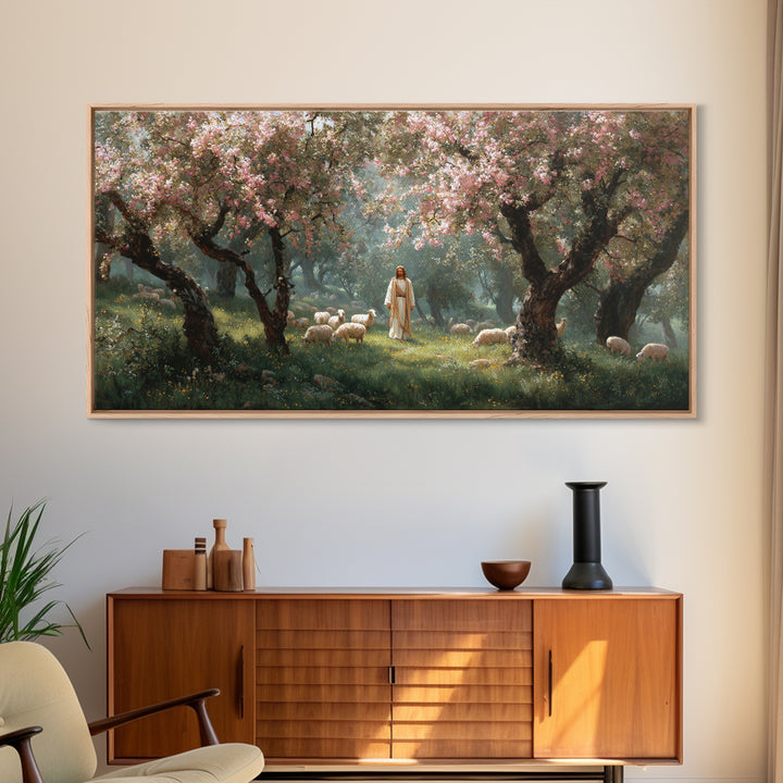 Morning Orchard Light | Framed Canvas Print | Christian Art Canvas | Jesus Painting | Christian Wall Art | Minimalist Christian Art | Chris
