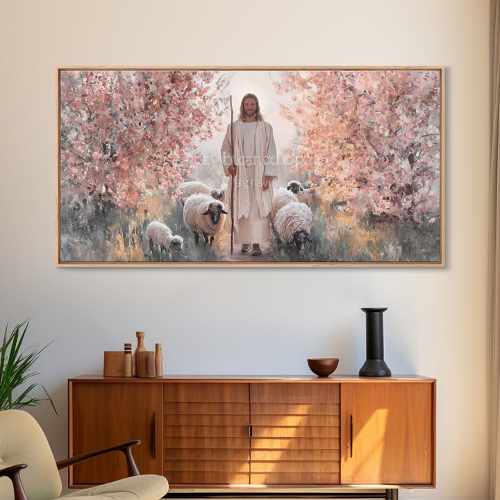 Radiant Shepherd, Framed Canvas Print, Christian Wall Art, Jesus Painting, Christian Art Canvas, Modern Christian Art, Christian Decor