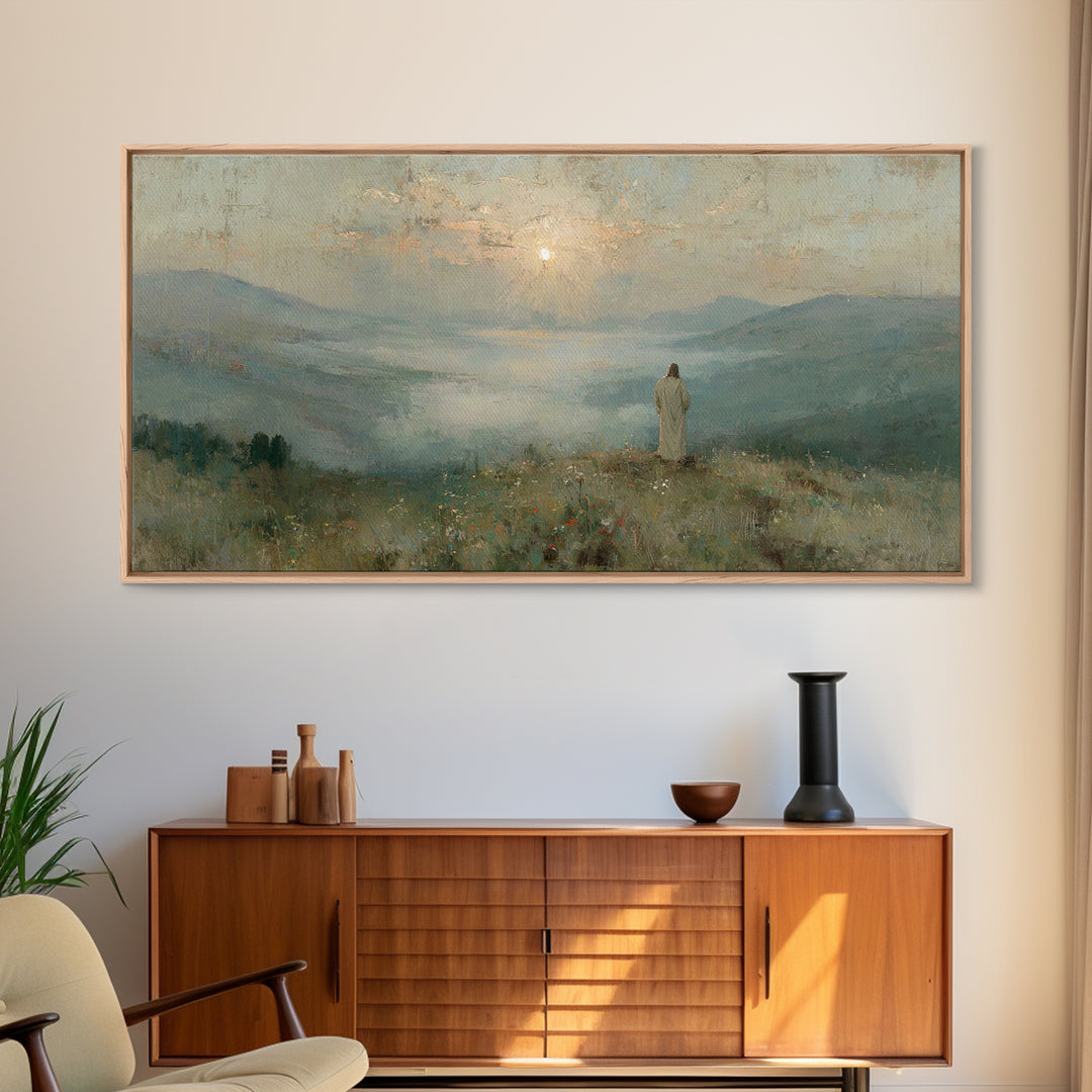 Solitude Of Divine Dawn – Framed Canvas Print – Christian Art Painting – Christian Decor – Jesus Painting Canvas – Christmas Art – Large Ch