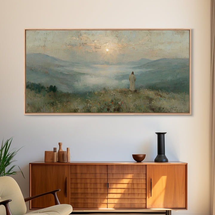 Solitude Of Divine Dawn – Framed Canvas Print – Christian Art Painting – Christian Decor – Jesus Painting Canvas – Christmas Art – Large Ch