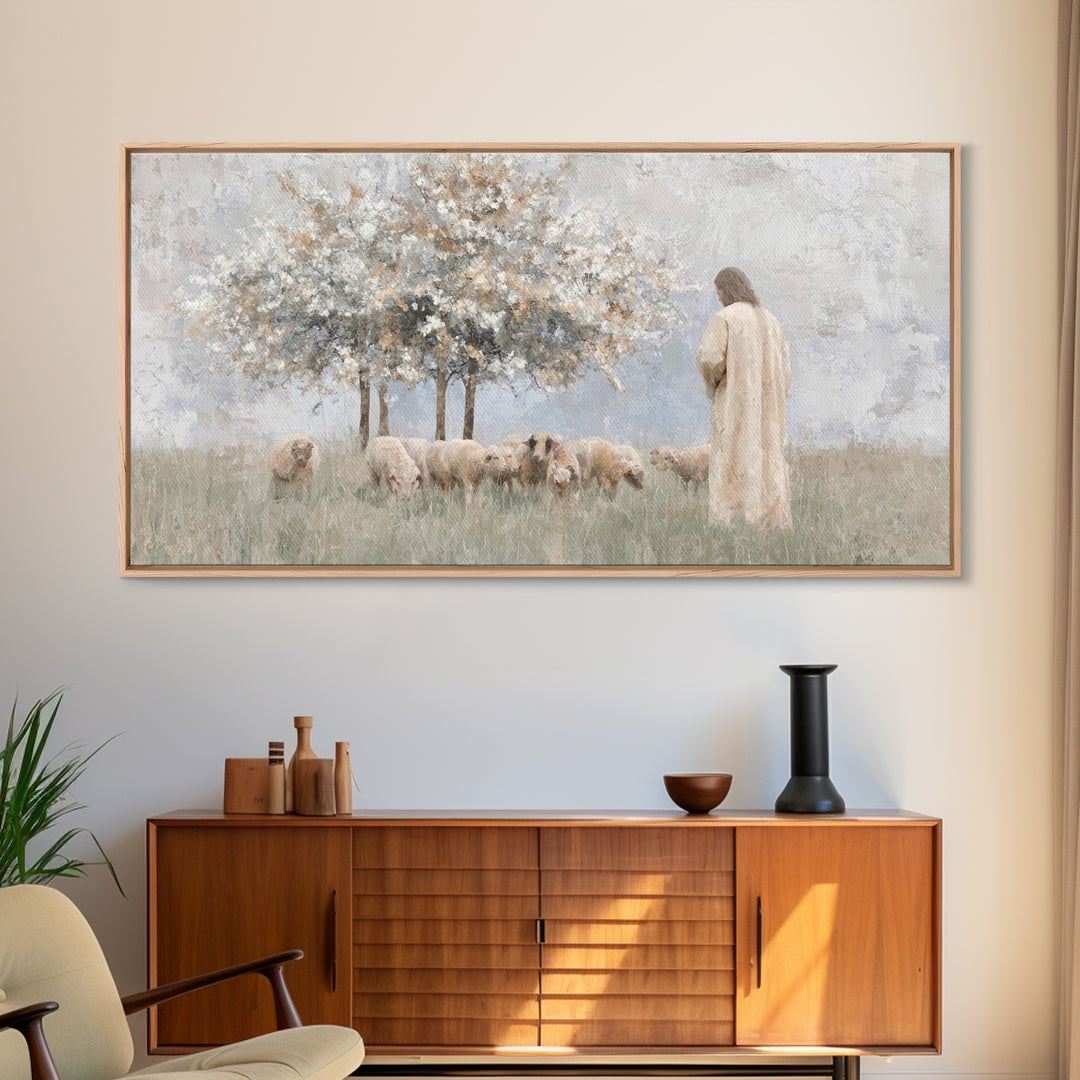 Quiet Pasture Light – Framed Canvas Print – Christian Art Print – Christian Wall Art – Jesus Painting – Minimalist Christian Art – Large Ch