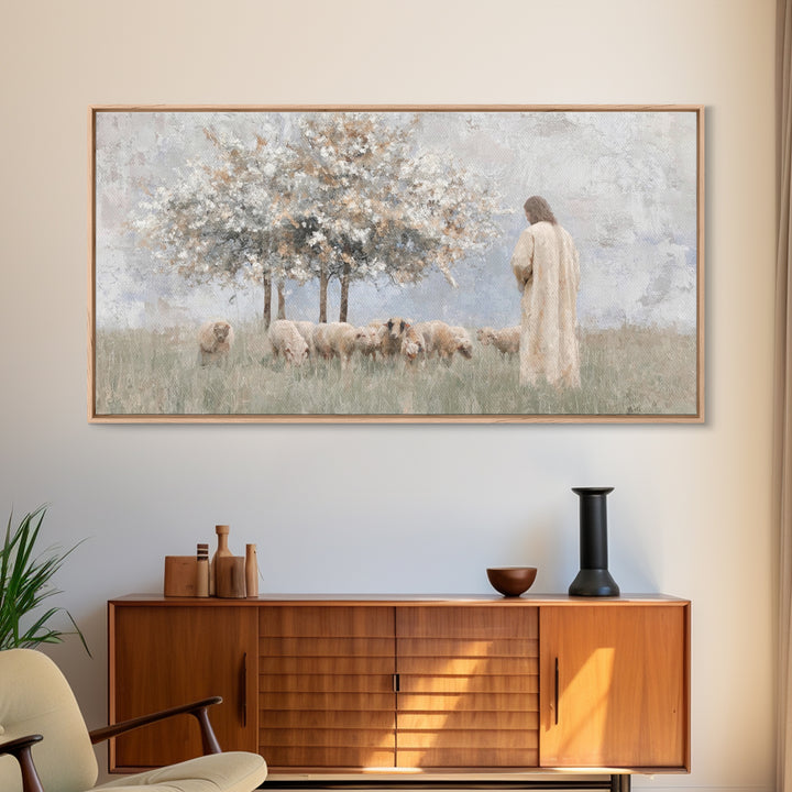 Quiet Pasture Light – Framed Canvas Print – Christian Art Print – Christian Wall Art – Jesus Painting – Minimalist Christian Art – Large Ch