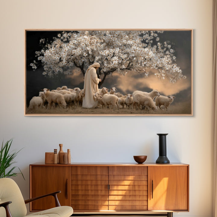 Evening Shepherd – Framed Canvas Print – Christian Art Canvas – Moody Christian Art – Jesus Painting – Christian Wall Art – Christian Gift