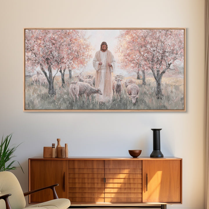 Blooming Shepherd – Framed Canvas Print – Christian Art Canvas – Christian Paintings – Jesus Painting – Christian Wall Art – Framed Christi