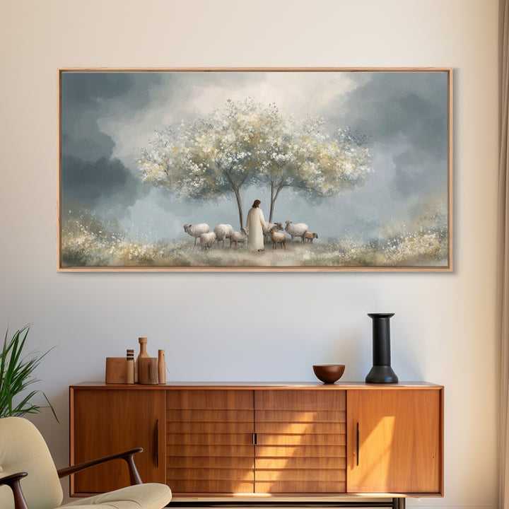 Shepherds Of Light – Framed Canvas Print – Christian Wall Art – Jesus Painting – Christian Art Canvas – Minimalist Christian Art – Christia