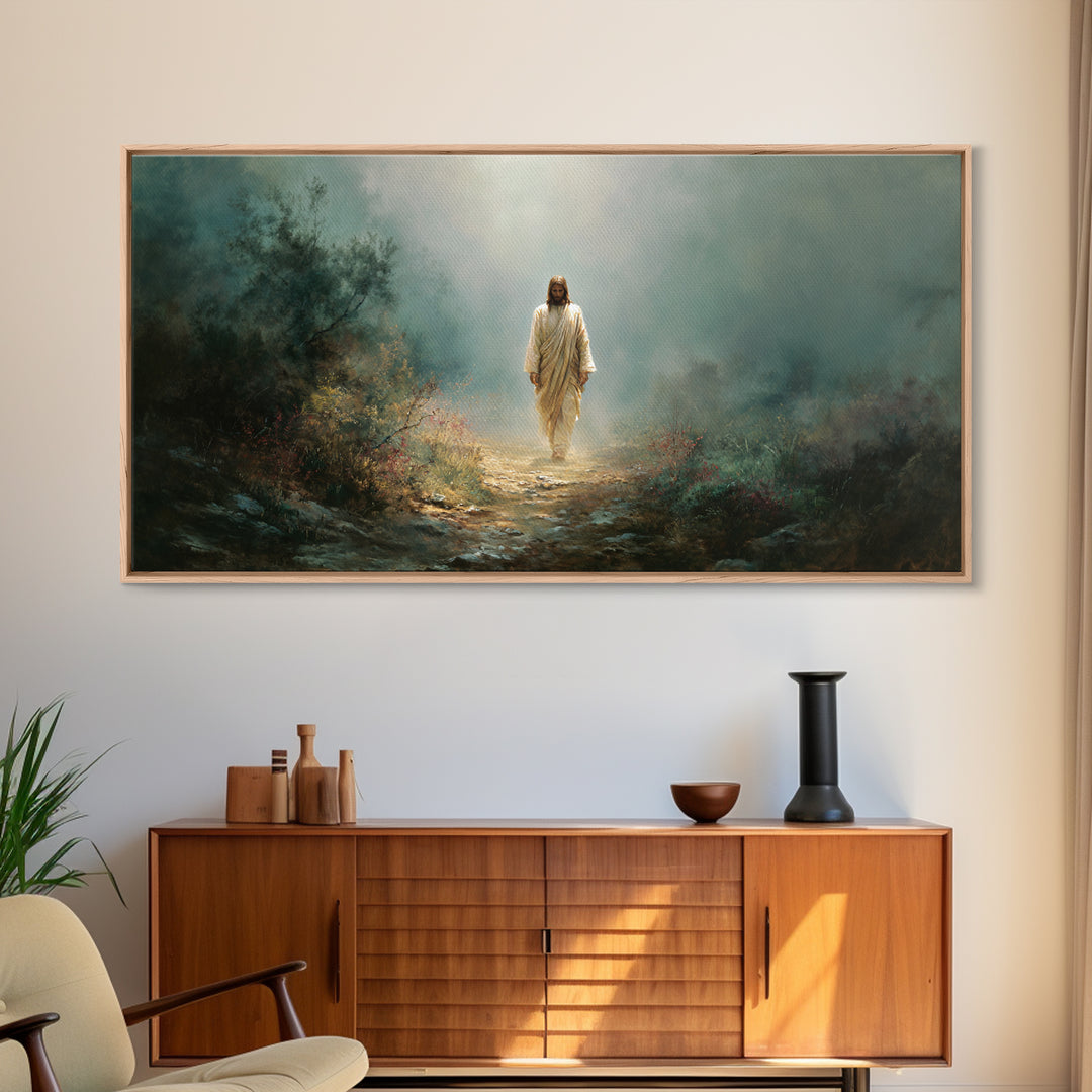 Footsteps Of Grace, Framed Canvas Print, Christian Wall Art, Jesus Painting, Christian Art Canvas, Christian Christmas Art