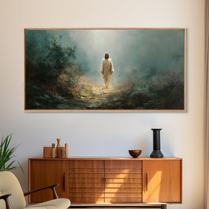 Footsteps Of Grace, Framed Canvas Print, Christian Wall Art, Jesus Painting, Christian Art Canvas, Christian Christmas Art