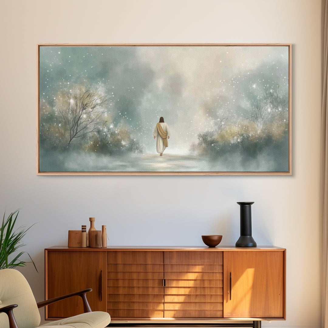 Walk Of Light | Framed Canvas Print | Jesus Painting | Christian Art Canvas | Christian Wall Art | Christmas Art