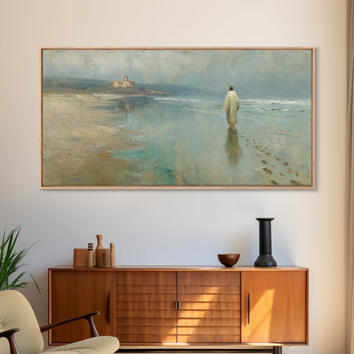 Shoreline Of Mercy, Framed Canvas Print, Christian Wall Art, Christian Art Canvas, Jesus Painting, Christian Christmas Art