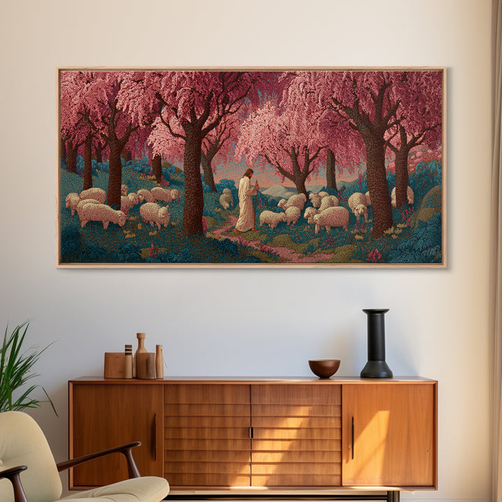 Cherry Shepherd – Framed Canvas Print – Christian Wall Art – Christian Art Canvas – Christian Art Work – Jesus Painting – Christian Christm