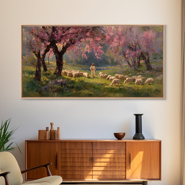 Pastoral Dawn Light | Framed Canvas Print | Christian Art Canvas | Christian Decor | Jesus Painting | Christmas Art | Christian Wall Art