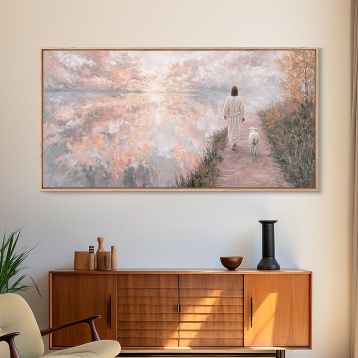 Guiding Shepherd Path – Framed Canvas Print – Christmas Art – Christian Decor – Christian Art Canvas – Jesus Painting – Christian Wall Art