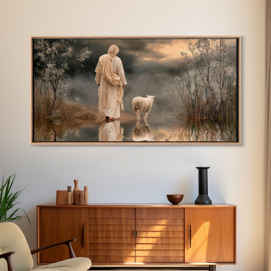 Shepherd’s Reflection – Framed Canvas Print – Christian Art Canvas – Christmas Art – Jesus Painting – Christian Wall Art – Christian Decor