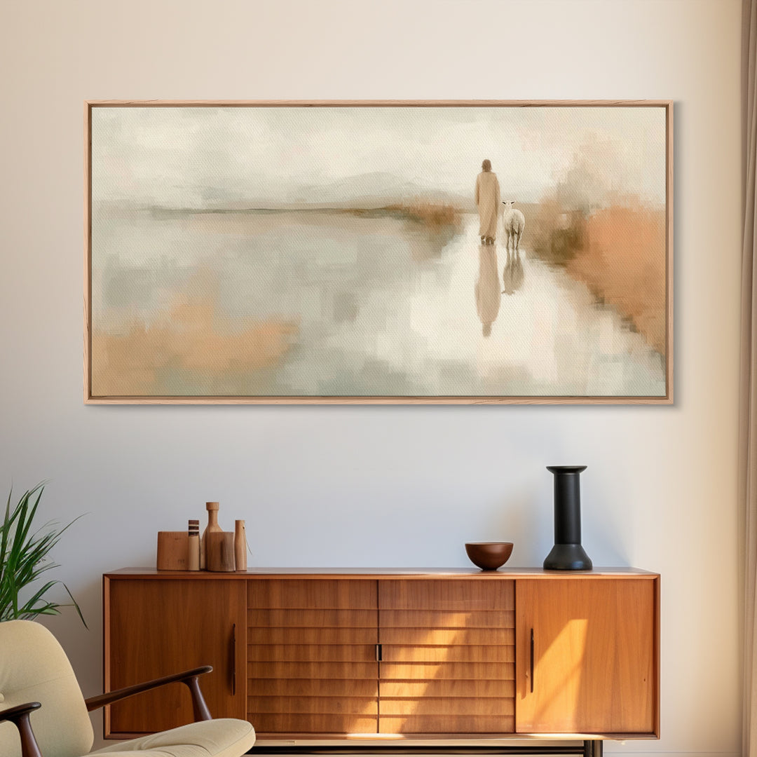 Quiet Shepherd Mist, Framed Canvas Print, Christian Wall Art, Christian Decor, Christian Art Canvas, Christmas Art, Jesus Painting