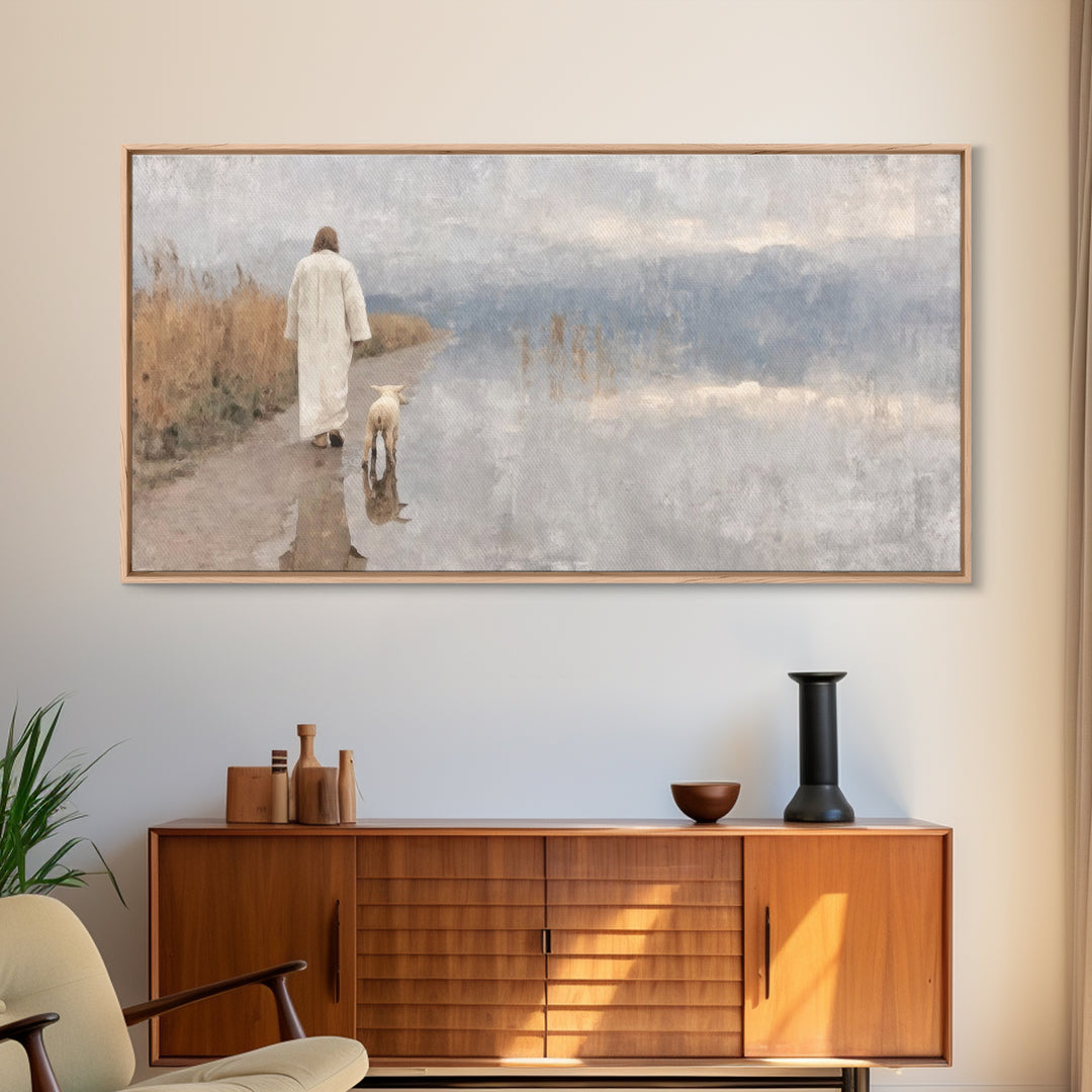 Silent Meadow Grace | Framed Canvas Print | Christian Decor | Christmas Art | Jesus Painting | Christian Art Canvas | Christian Wall Art