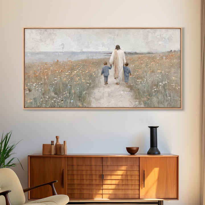 Field Of Gentle Light | Framed Canvas Print | Christian Decor | Jesus Painting | Christian Art Canvas | Christian Wall Art | Christian Art