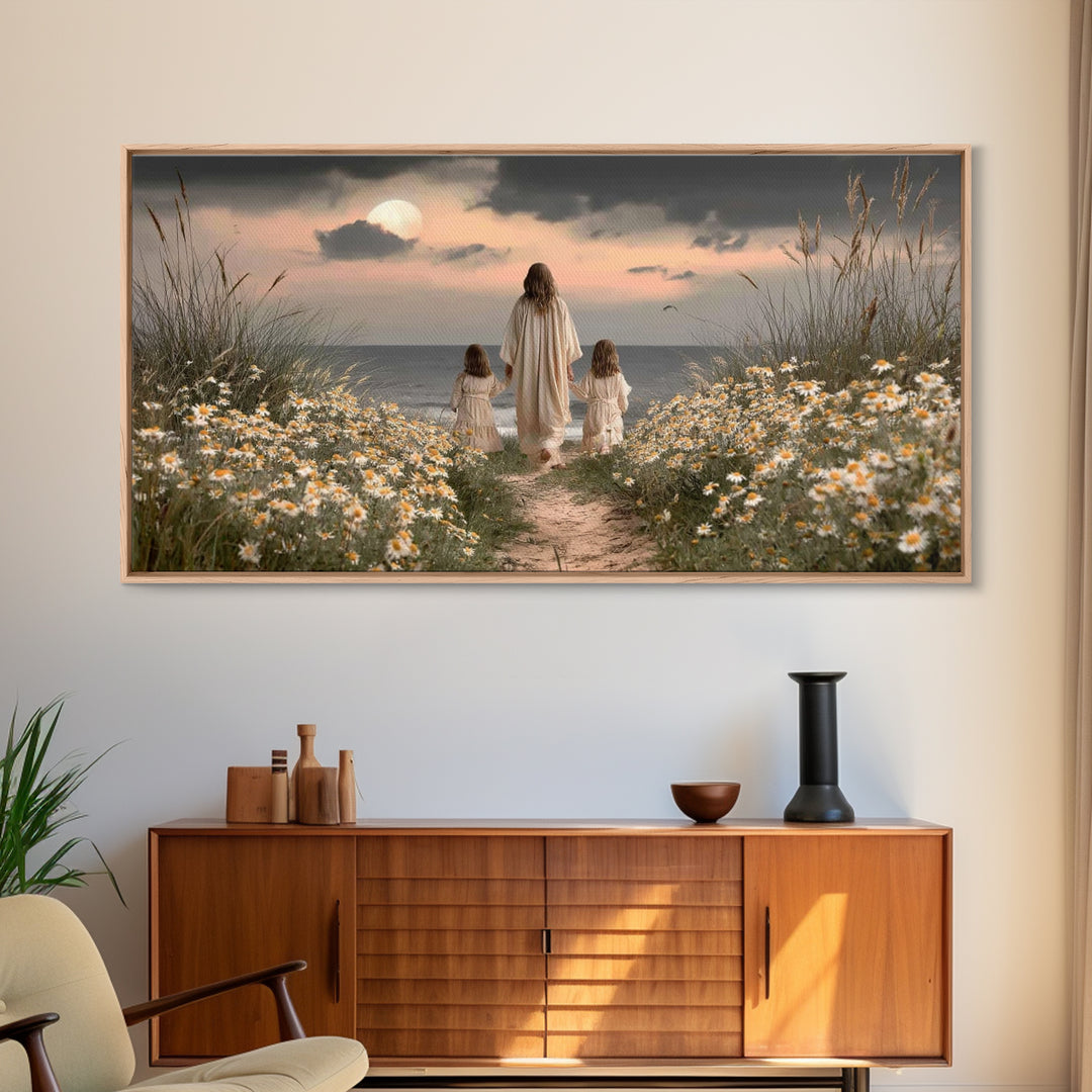 Moonlit Path Calm, Framed Canvas Print, Christian Wall Art, Christian Art Canvas, Jesus Painting, Christian Decor, Christian Art