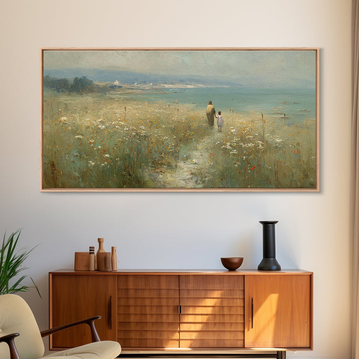 Seaside Meadow Hope | Framed Canvas Print | Christian Wall Art | Christian Art Canvas | Christian Decor | Jesus Painting | Christian Gift