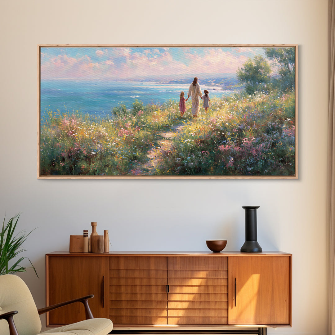 Shoreline Of Grace – Framed Canvas Print – Christian Decor – Christian Art Canvas – Christian Wall Art – Jesus Painting – Christian Art