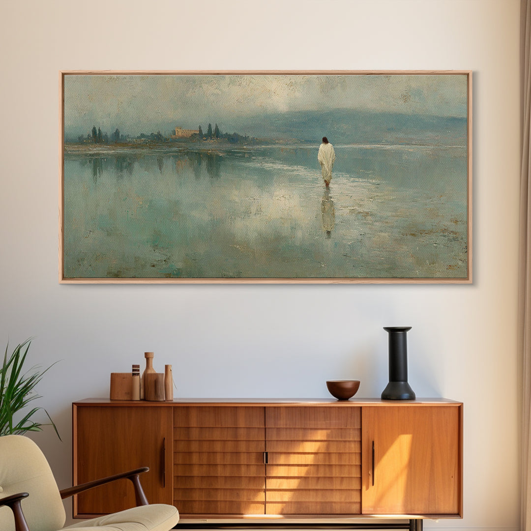 Silent Water Path, Framed Canvas Print, Christian Art Canvas, Jesus Painting, Christian Wall Art, Christian Gift Ideas, Christian Christmas